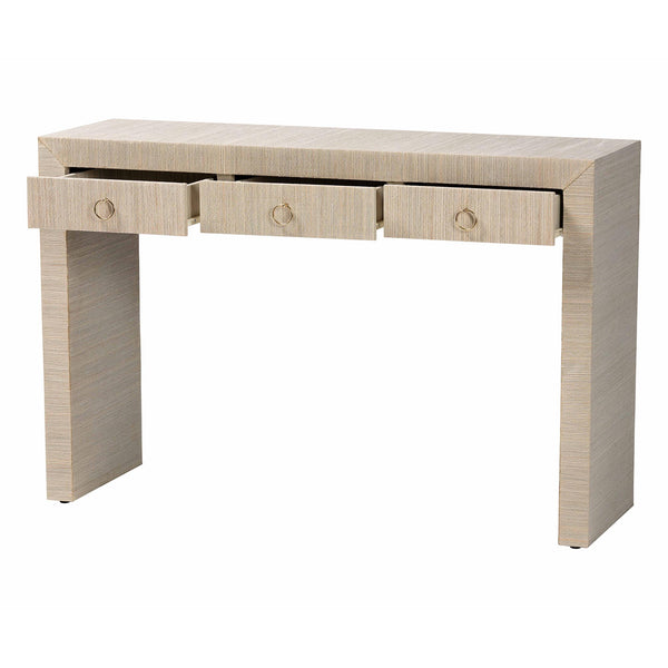 Baxton Studio Bali & Pari Cielo Bohemian Woven Natural Grasscloth 3-drawer Console Table Natural,Gold Mendong Grasscloth (Outer Layer),Mdf Cielo-natural Woven Grasscloth-console Table