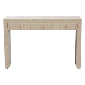 Baxton Studio Bali & Pari Cielo Bohemian Woven Natural Grasscloth 3-drawer Console Table Natural,Gold Mendong Grasscloth (Outer Layer),Mdf Cielo-natural Woven Grasscloth-console Table