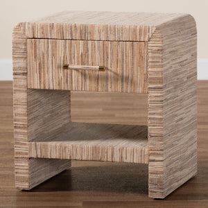 Baxton Studio bali Callan Bohemian Nightstand – Handwoven Natural Grasscloth, 1 Drawer & Open Shelf Storage Solution Candy-Natural Woven Grasscloth-NS