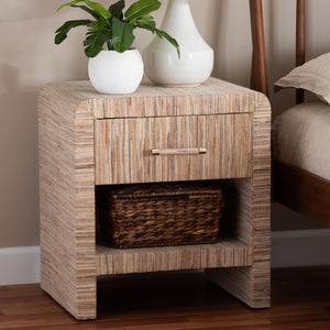 Baxton Studio bali Callan Bohemian Nightstand – Handwoven Natural Grasscloth, 1 Drawer & Open Shelf Storage Solution Candy-Natural Woven Grasscloth-NS