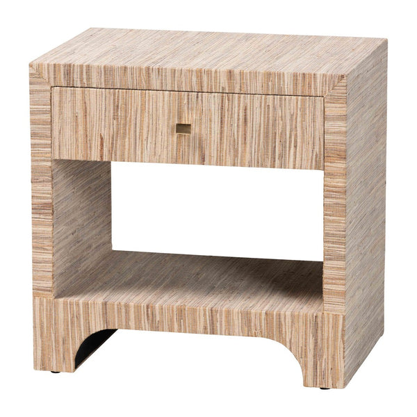 Baxton Studio bali Bali Julia Bohemian Nightstand - Handcrafted Natural Grasscloth with 1 Drawer & Open Shelf Storage Julia-Natural Woven Grasscloth-NS