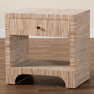 Baxton Studio bali Bali Julia Bohemian Nightstand - Handcrafted Natural Grasscloth with 1 Drawer & Open Shelf Storage Julia-Natural Woven Grasscloth-NS