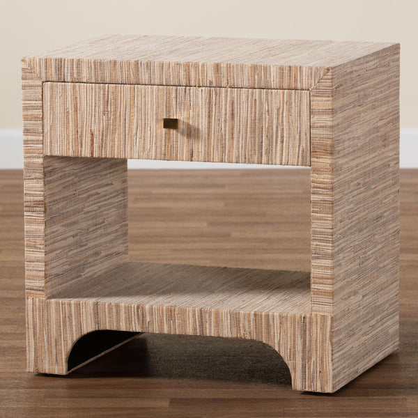 Baxton Studio bali Bali Julia Bohemian Nightstand - Handcrafted Natural Grasscloth with 1 Drawer & Open Shelf Storage Julia-Natural Woven Grasscloth-NS
