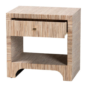 Baxton Studio bali Bali Julia Bohemian Nightstand - Handcrafted Natural Grasscloth with 1 Drawer & Open Shelf Storage Julia-Natural Woven Grasscloth-NS