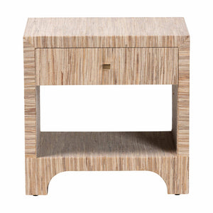 Baxton Studio bali Bali Julia Bohemian Nightstand - Handcrafted Natural Grasscloth with 1 Drawer & Open Shelf Storage Julia-Natural Woven Grasscloth-NS