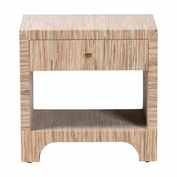 Baxton Studio bali Bali Julia Bohemian Nightstand - Handcrafted Natural Grasscloth with 1 Drawer & Open Shelf Storage Julia-Natural Woven Grasscloth-NS