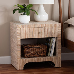 Baxton Studio bali Bali Julia Bohemian Nightstand - Handcrafted Natural Grasscloth with 1 Drawer & Open Shelf Storage Julia-Natural Woven Grasscloth-NS