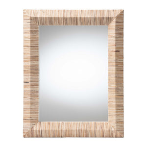 Baxton Studio bali Adino Bohemian Woven Grasscloth Accent Mirror - Handcrafted Rustic Charm for Any Room Rectangle Adino-Waterhyacinth-Wide Small-Mirror
