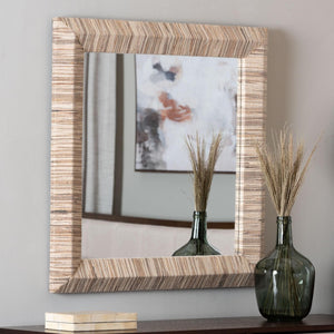Baxton Studio bali Adino Bohemian Woven Grasscloth Accent Mirror - Handcrafted Rustic Charm for Any Room Rectangle Adino-Waterhyacinth-Wide Small-Mirror