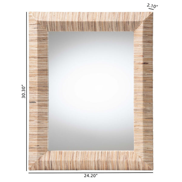 Baxton Studio bali Adino Bohemian Woven Grasscloth Accent Mirror - Handcrafted Rustic Charm for Any Room Rectangle Adino-Waterhyacinth-Wide Small-Mirror