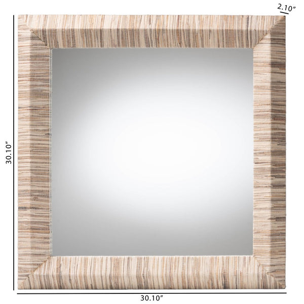 Baxton Studio bali Adino Bohemian Woven Grasscloth Accent Mirror - Handcrafted Rustic Charm for Any Room Square Adino-Waterhyacinth-Square Medium-Mirror