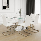 7-Piece Glass Dining Set: Table, 6 Chairs, Electroplated Legs