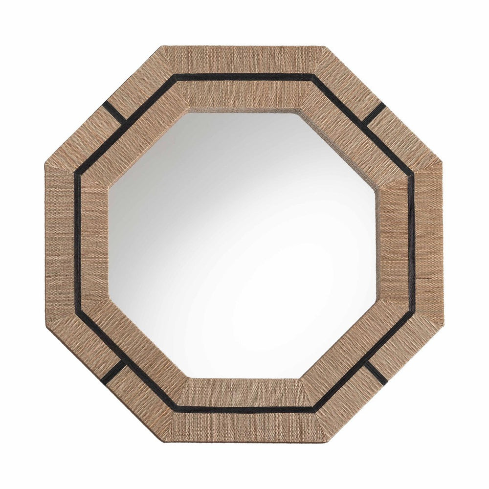 Baxton Studio bali Mirai Bohemian Woven Grasscloth Accent Mirror – Handcrafted Coastal Charm for Your Decor Octagon Grasscloth Mendong Black-Octagon-Mirror