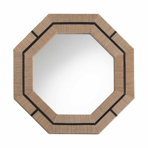 Baxton Studio bali Mirai Bohemian Woven Grasscloth Accent Mirror – Handcrafted Coastal Charm for Your Decor Octagon Grasscloth Mendong Black-Octagon-Mirror