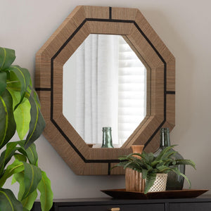 Baxton Studio bali Mirai Bohemian Woven Grasscloth Accent Mirror – Handcrafted Coastal Charm for Your Decor Octagon Grasscloth Mendong Black-Octagon-Mirror