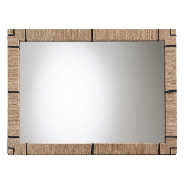 Baxton Studio bali Mirai Bohemian Woven Grasscloth Accent Mirror – Handcrafted Coastal Charm for Your Decor Rectangle Grasscloth Mendong Black-Rectangle-Mirror