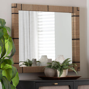 Baxton Studio bali Mirai Bohemian Woven Grasscloth Accent Mirror – Handcrafted Coastal Charm for Your Decor Rectangle Grasscloth Mendong Black-Rectangle-Mirror