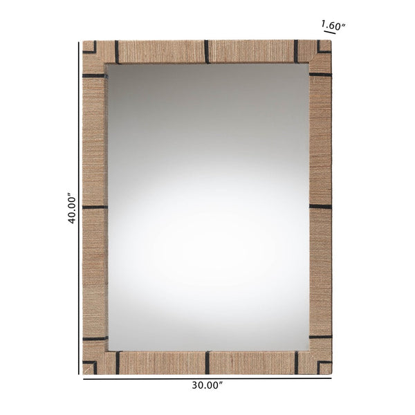 Baxton Studio bali Mirai Bohemian Woven Grasscloth Accent Mirror – Handcrafted Coastal Charm for Your Decor Rectangle Grasscloth Mendong Black-Rectangle-Mirror