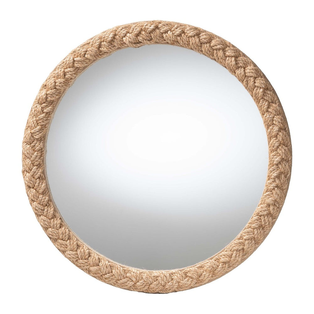 Baxton Studio bali Shara Coastal Braided Rope Accent Mirror – Handcrafted Elegance for Living Room & Bathroom Decor Natural Rope-Round Braided Rope-Mirror