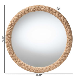 Baxton Studio bali Shara Coastal Braided Rope Accent Mirror – Handcrafted Elegance for Living Room & Bathroom Decor Natural Rope-Round Braided Rope-Mirror