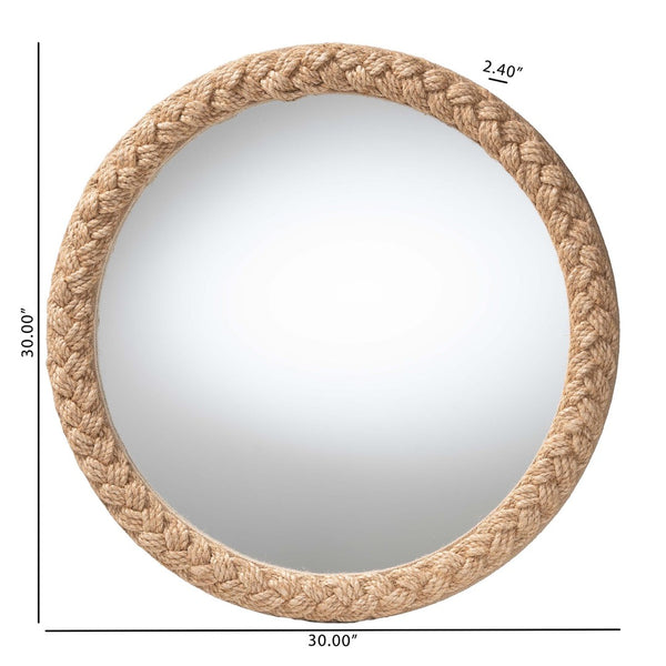 Baxton Studio bali Shara Coastal Braided Rope Accent Mirror – Handcrafted Elegance for Living Room & Bathroom Decor Natural Rope-Round Braided Rope-Mirror