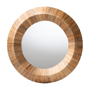 Baxton Studio Bali & Pari Tarun Bohemian Grasscloth Accent Mirror Natural Water Hyacinth Grasscloth,Mirrored Glass,Mdf Waterhyacinth-round Conic-mirror