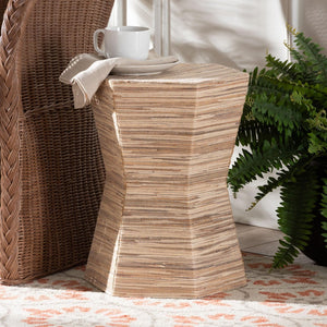 Baxton Studio bali Idana Bohemian Woven Grasscloth Hourglass End Table – Coastal Chic Accent for Any Space Natural Woven Mendong-Hexagon-ET