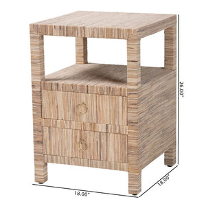 Baxton Studio bali Paine Bohemian Woven Grasscloth Nightstand with 2 Drawers & Open Shelf for Cozy Bedrooms Paine-Natural Woven Grasscloth-NS