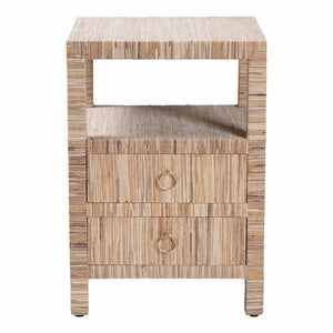 Baxton Studio bali Paine Bohemian Woven Grasscloth Nightstand with 2 Drawers & Open Shelf for Cozy Bedrooms Paine-Natural Woven Grasscloth-NS
