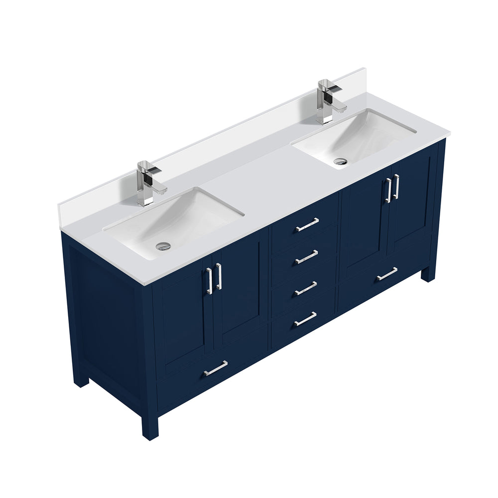 English Elm Navy Double Bath Vanity 80" W x 22" D with White Quartz Top, 2 Cabinets, 6 Drawers, Chrome Faucet B2731P259140