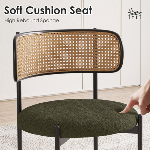 English Elm Modern Upholstered Dining Chairs Set Of 2 - Stylish Rattan Back Accent Seating With Metal Legs T3623P371956