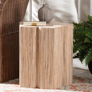 Baxton Studio bali Bali Janeth Bohemian Woven Grasscloth End Table – Handcrafted Accent Piece for Stylish Living Spaces Natural Woven Grasscloth-Polygon-ET