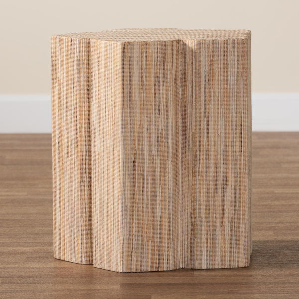 Baxton Studio bali Bali Janeth Bohemian Woven Grasscloth End Table – Handcrafted Accent Piece for Stylish Living Spaces Natural Woven Grasscloth-Polygon-ET