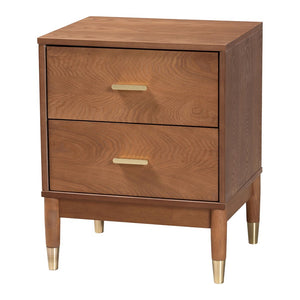 Baxton Studio Baxton Studio Mid-Century 2-Drawer Nightstand in Ash Walnut for Stylish Bedroom Storage Solutions MG9010-Ash Walnut/Gold-2DW-NS