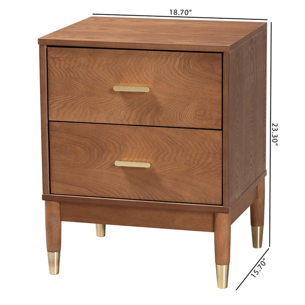 Baxton Studio Baxton Studio Mid-Century 2-Drawer Nightstand in Ash Walnut for Stylish Bedroom Storage Solutions MG9010-Ash Walnut/Gold-2DW-NS