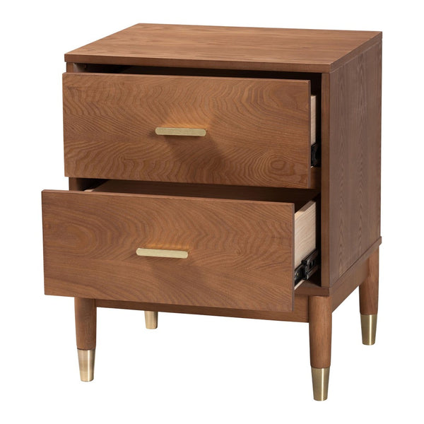 Baxton Studio Baxton Studio Mid-Century 2-Drawer Nightstand in Ash Walnut for Stylish Bedroom Storage Solutions MG9010-Ash Walnut/Gold-2DW-NS