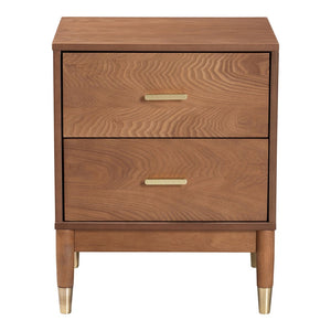Baxton Studio Baxton Studio Mid-Century 2-Drawer Nightstand in Ash Walnut for Stylish Bedroom Storage Solutions MG9010-Ash Walnut/Gold-2DW-NS