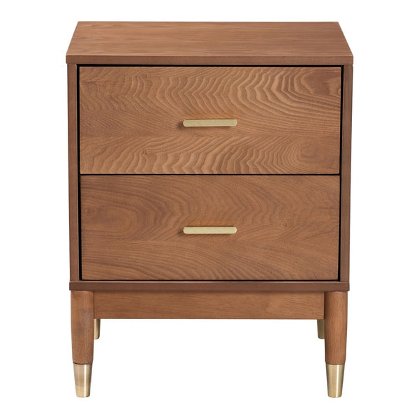 Baxton Studio Baxton Studio Mid-Century 2-Drawer Nightstand in Ash Walnut for Stylish Bedroom Storage Solutions MG9010-Ash Walnut/Gold-2DW-NS