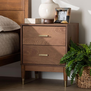 Baxton Studio Baxton Studio Mid-Century 2-Drawer Nightstand in Ash Walnut for Stylish Bedroom Storage Solutions MG9010-Ash Walnut/Gold-2DW-NS