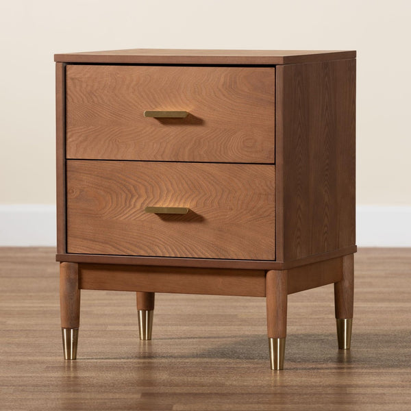 Baxton Studio Baxton Studio Mid-Century 2-Drawer Nightstand in Ash Walnut for Stylish Bedroom Storage Solutions MG9010-Ash Walnut/Gold-2DW-NS