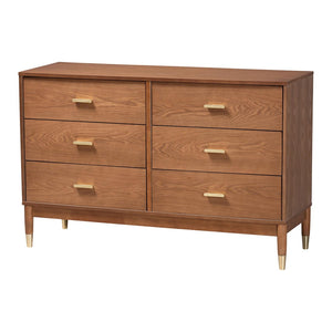 Baxton Studio Baxton Studio Mandolin 6-Drawer Dresser - Mid-Century Ash Walnut Wood Design for Stylish Storage MG9010-Ash Walnut/Gold-6DW-Dresser