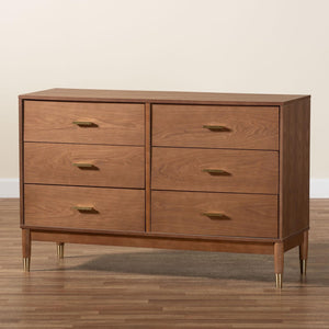 Baxton Studio Baxton Studio Mandolin 6-Drawer Dresser - Mid-Century Ash Walnut Wood Design for Stylish Storage MG9010-Ash Walnut/Gold-6DW-Dresser