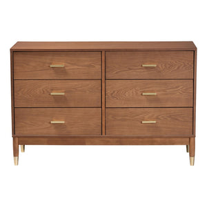 Baxton Studio Baxton Studio Mandolin 6-Drawer Dresser - Mid-Century Ash Walnut Wood Design for Stylish Storage MG9010-Ash Walnut/Gold-6DW-Dresser