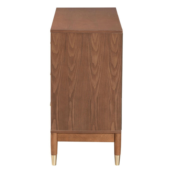 Baxton Studio Baxton Studio Mandolin 6-Drawer Dresser - Mid-Century Ash Walnut Wood Design for Stylish Storage MG9010-Ash Walnut/Gold-6DW-Dresser