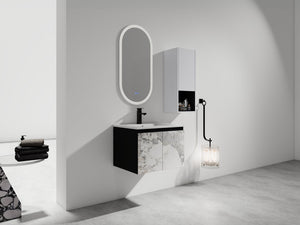 English Elm 24" Wall-Mounted Bathroom Vanity Set With Soft Close Doors, Ceramic Sink, And Side Cabinet Storage W999S00330