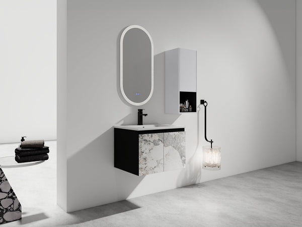 English Elm 24" Wall-Mounted Bathroom Vanity Set With Soft Close Doors, Ceramic Sink, And Side Cabinet Storage W999S00330