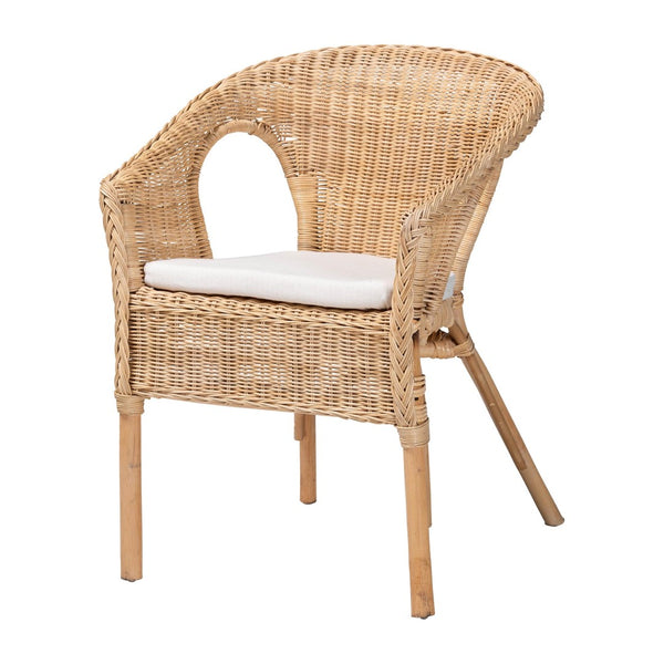 Baxton Studio bali Bali Abbey Dining Chair - Handcrafted Rattan with Removable Cushion for Bohemian Style Comfort 12717-Natural Rattan-DC-Version 2