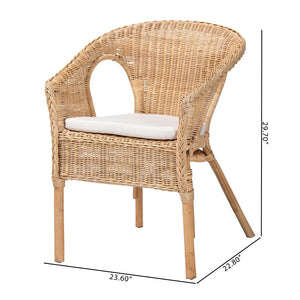 Baxton Studio bali Bali Abbey Dining Chair - Handcrafted Rattan with Removable Cushion for Bohemian Style Comfort 12717-Natural Rattan-DC-Version 2