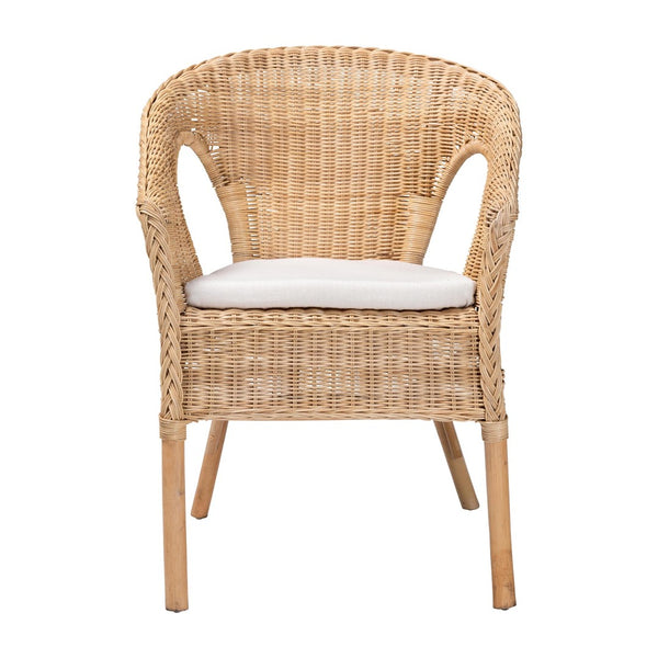 Baxton Studio bali Bali Abbey Dining Chair - Handcrafted Rattan with Removable Cushion for Bohemian Style Comfort 12717-Natural Rattan-DC-Version 2