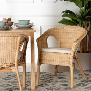 Baxton Studio bali Bali Abbey Dining Chair - Handcrafted Rattan with Removable Cushion for Bohemian Style Comfort 12717-Natural Rattan-DC-Version 2